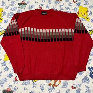 Vintage 90s Barrage Red Boxy Pattern Acrylic Sweater